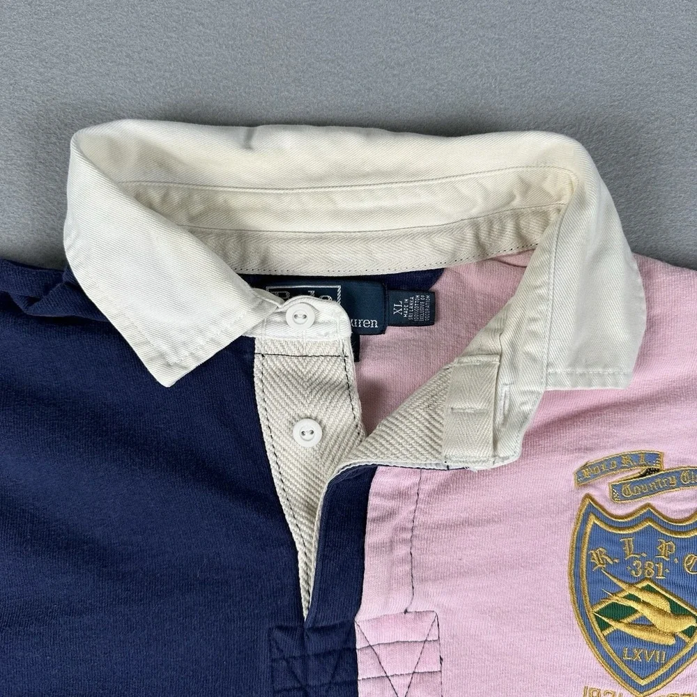 Polo Ralph Lauren Rugby Shirt Mens XL Colorblock Crest Patch Long Sleeve